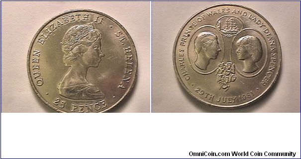 QUEEN ELIZABETH II ST HELENA
CHARLES PRINCE OF WALES AND LADY DIANA SPENCER 29TH JULY 1981
copper-nickel