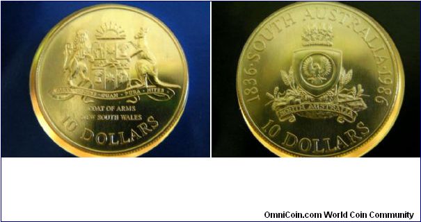 2 x $10 silver dollars states coins. NSW & SA.