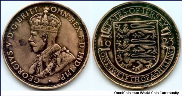 Jersey, 1/12 shilling 1923.
King George V.