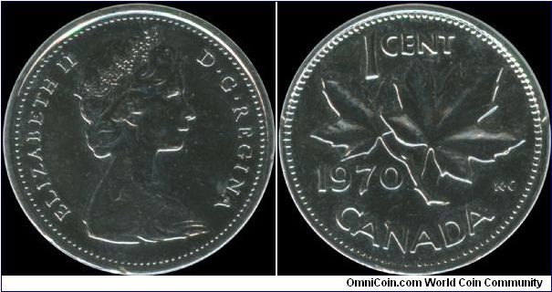 1970 Canadian silver colored 1 cent