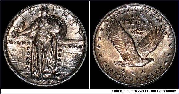 1920 U.S. Standing Liberty Quarter Dollar, UNC.