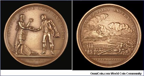 General Anthony Wayne medal awarded by Congress for the Battle of Stony Point. US Mint restrike ca 1960s.
