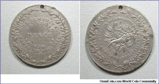 Treaty of Paris.
43 mm. White metal