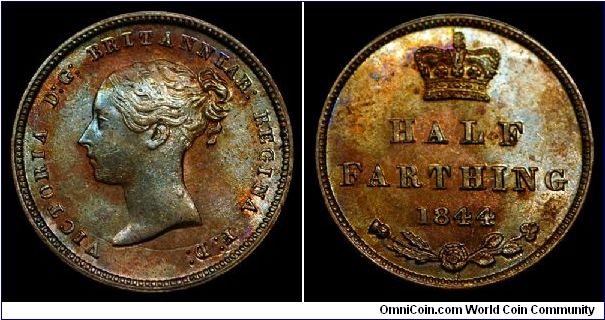 1844 Great Britain, Half Farthing, Victoria Young Head.