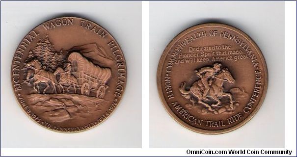 Bicentennial Wagon Train Pilgrimage

Might be
Listed
in Tokens And Medals By Stephen P. Alpert
and
Lawerence E. Elman
 as 35-D-?
pg #120