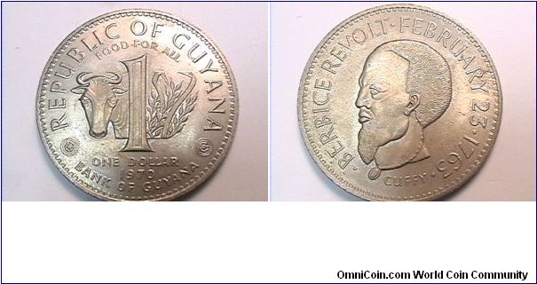 REPUBLIC OF GUYANA, FOOD FOR ALL BANK OF GUYANA ONE DOLLAR
BERBICE REVOLT FEBRUARY 23 1763, CUFFY
copper-nickel