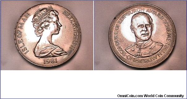 ELIZABETH II ISLE OF MAN,
DUKE OF EDINBURGH AWARD SCHEME 1956 ONE CROWN 1981
copper-nickel