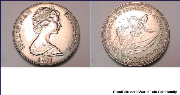 ELIZABETH II ISLE OF MAN, DUKE OF EDINBURGH AWARD SCHEME 1956 ONE CROWN 1981
copper-nickel