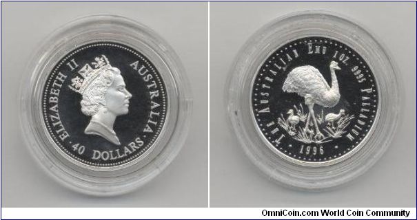 1996 $40 1 oz Palladium Proof Emu coin