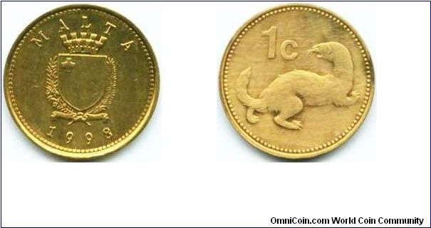 Malta, 1 cent 1998.
Common Weasel.