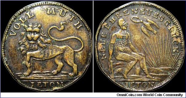 New Honors, Prussia.

The date is approximate but the reverse is similar to others used during the First Restoration. The 'MUTH' part of the obverse legend shows distinct doubling.                                                                                                                                                                                                                                                                                                                              