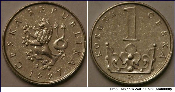 1 koruna, featuring the St. Wenceslas crown, 20 mm (ref. http://en.wikipedia.org/wiki/Coins_of_the_Czech_koruna)