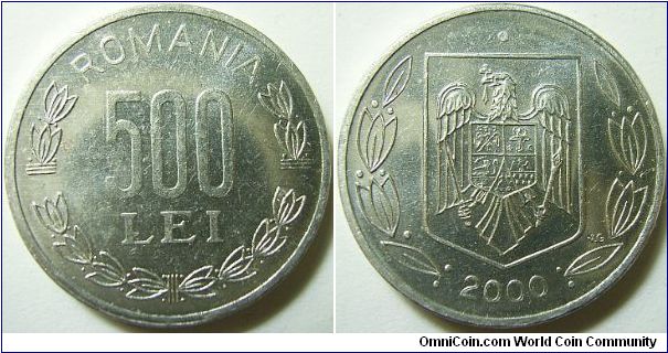 Romania 2000 500 lei. Thick alumninum coin!