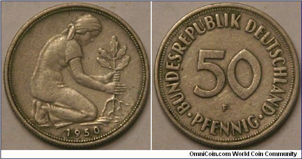 50 pfennig, 1950 F, 20 mm, Cu-Ni