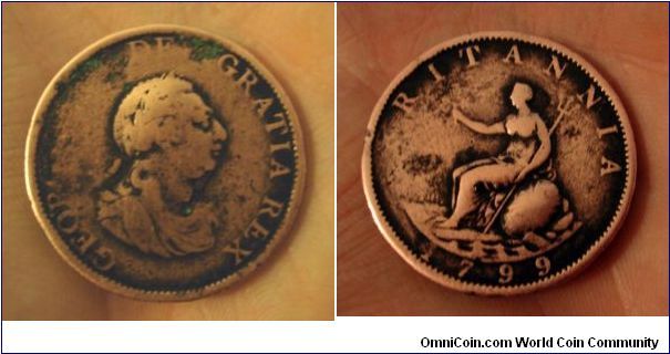 Old British half penny, the size of a US large cent.