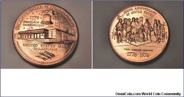 Bicentennial of Independence 1776-1976, Proclaim liberty throughout the land. UNITED STATES MINT PHILADELPHIA
200TH ANNIVERSARY OF THE UNITED STATES FIRST COINING MEETING. bronze