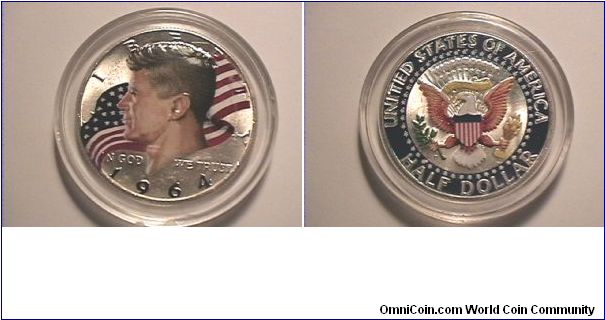 Colorized Kennedy Half Dollar 1964, .900 silver