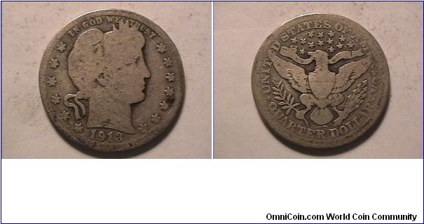 US 1913-D BARBER QUARTER DOLLAR. 0.900 silver