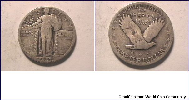 US 1927 STANDING LIBERTY QUARTER DOLLAR. 0.900 silver