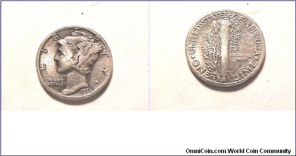 US 1935-S MERCURY DIME.
0.900 silver