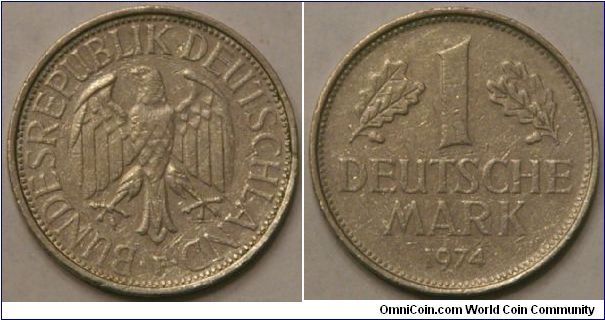 1 deutsche mark, 1974 F, 24 mm, Cu-Ni