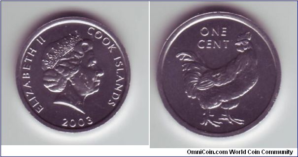 Cook Islands - 1c - 2003

Fifth coin of five of this rather bizarre set, this one has a Cockeral on it