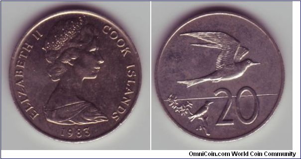 Cook Islands - 20c - 1983

Same size as the New Zealand & Australian 20c, this one has native birds on the reverse
