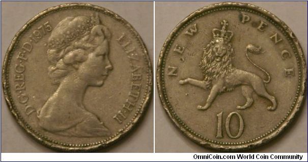 10 new pence with a crowned lion, 28.5 mm, same size as former 2 shilling coin, Cu-Ni