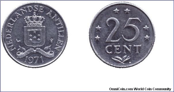 Netherlands Antilles, 25 cents, 1971, Ni.                                                                                                                                                                                                                                                                                                                                                                                                                                                                           