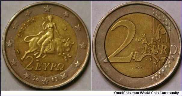2 euro, 26 mm, Europa being abducted by Zeus, S mintmark in bottom star