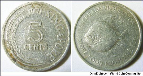 Singapore 1971 5 cents in aluminum, commemorating FOA. Interesting coin. Special thanks to see323!