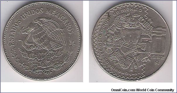 Large Mexico 1982 50 pesos coin.