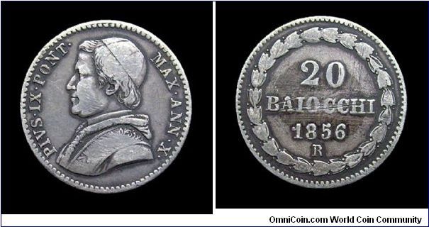 Papal States - Pius IX. 20 Baiocchi I type - Rome mint - Silver