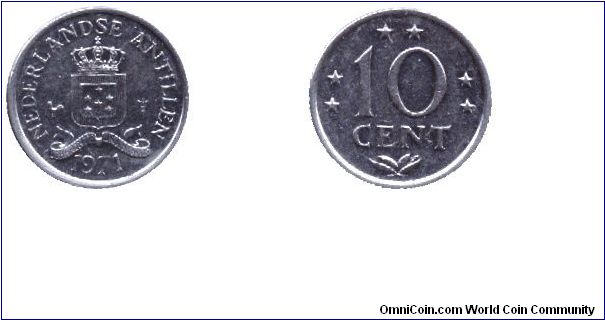 Netherlands, Antilles, 10 cents, 1971, Ni, Nederlandse Antillen.                                                                                                                                                                                                                                                                                                                                                                                                                                                    