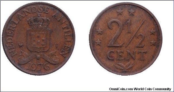 Netherlands Antilles, 2 1/2 cents, 1976, Bronze, Nederlandse Antillen.                                                                                                                                                                                                                                                                                                                                                                                                                                              