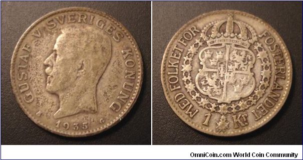 1935, Kroner I think....not sure. Denmark? Also not sure.