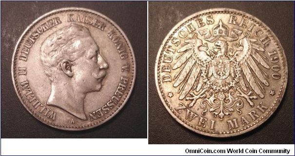 1900 2 (Zwei) mark, Prussia, Germany.