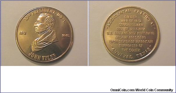 10th US President John Tyler medal