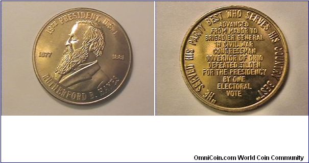 19th US President Rutherford B. Hayes medal