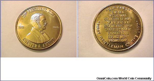 21st US President Chester A. Arthur medal