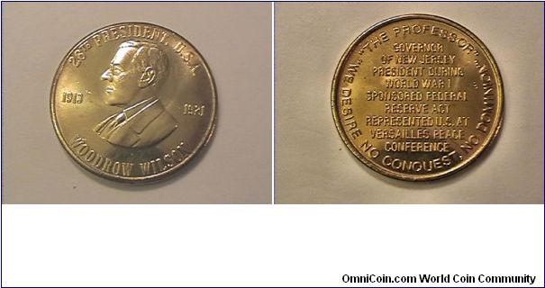 28th US President Woodrow Wilson medal