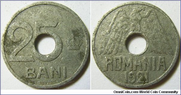 Romania 1921 25 bani. Old aluminum coin! Special thanks to Banivechi!