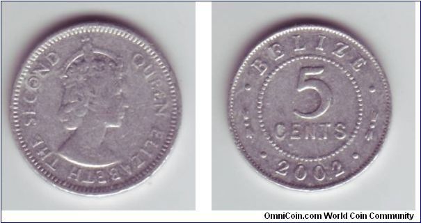Belize - 5c - 2002

Rather odd coin from 2002, considering the fact the portrait used has been superseeded 3 times at least.