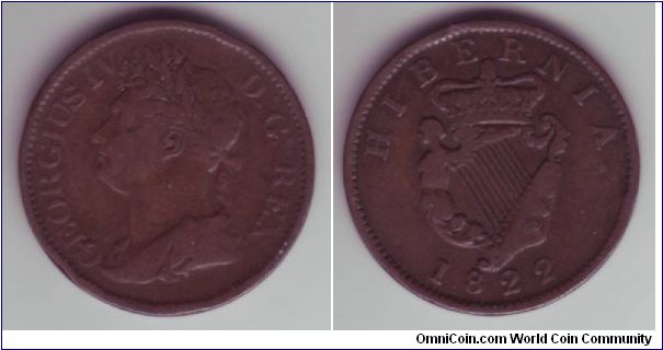 Ireland - Half Pence - 1822

George IV half pence issued not long before British Irish coinage was discontinued and the UK coinage circukated instead.

The Next time Ireland issued it's own coinage was when Southern Ireland gained it's independance in 1928