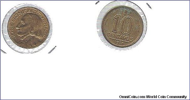 1951 Brazil 10 Centavos.