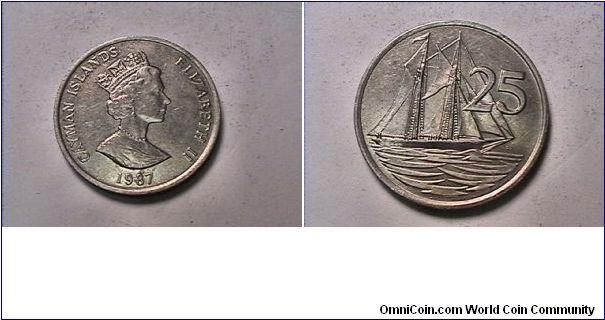 ELIZABETH II CAYMAN ISLANDS
25 CENTS
copper nickel