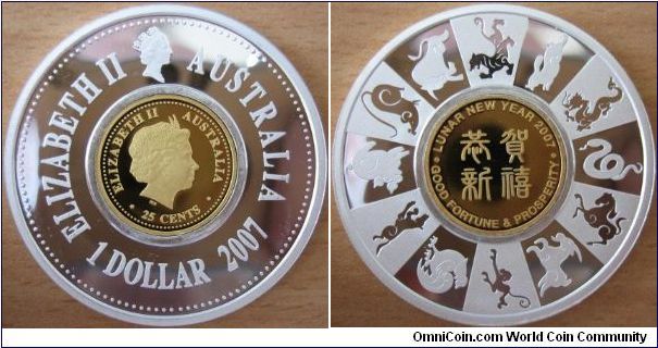 1,25 Dollar - Lunar holey dollar and dump - 31.1 g Ag 999 (center part is withdrawn) - mintage 8,888
