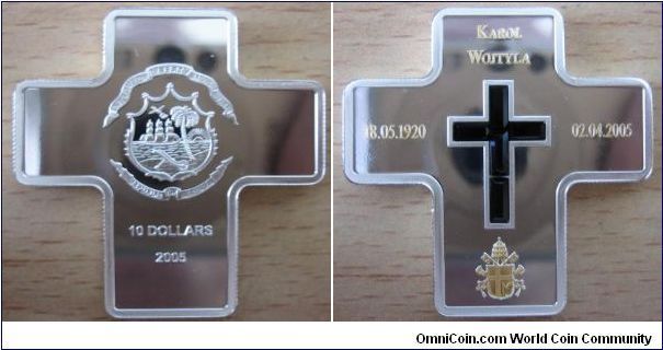 10 Dollars - black crystal cross, death of Pope John Paul II - 25 g Ag 925 with Swarovski crystals - mintage 5,000