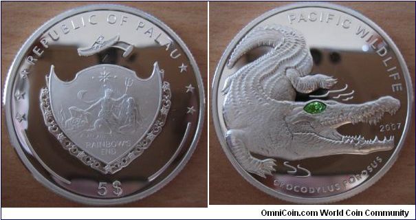 5 Dollars - Salt water crocodile with green crystal - 25 g Ag 925 - mintage 2,500