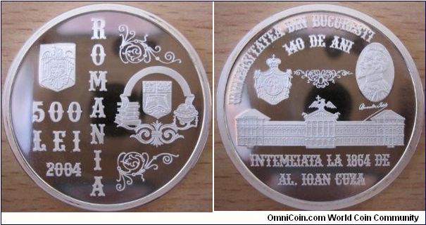 500 Lei - Bucharest University - 31.1 g Ag 999 - mintage 500 only ! (very hard to find !)